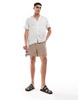 ASOS DESIGN short sleeve relaxed fit deep revere collar satin shirt in gray