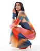 Vero Moda Petite long sleeved mesh maxi dress in sunset blue print