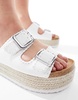 ASOS DESIGN Wide Fit Traffic double buckle flatform mules in white