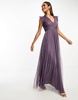 Anaya Bridesmaid plunge tulle maxi dress with thigh split in purple