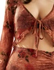 ASOS DESIGN crinkle mesh tie front top in floral print - part of a set