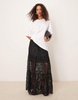 ASOS DESIGN lace tiered maxi skirt with lining in black