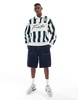 Bershka striped rugby polo in green and white