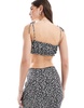 Bershka bow detail strappy top in black and white floral