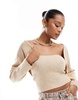 Pieces relaxed knit bolero in cream melange - part of a set