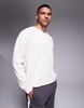 ASOS DESIGN oversized boxy long sleeve henley waffle T-shirt in cream