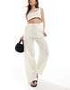 Bershka tie waist wide leg linen mix pants in butter yellow