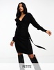Vero Moda Petite wrap belted long sleeve knitted mini dress in black
