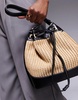 ASOS DESIGN straw bucket shoulder bag with contrast stitching in black