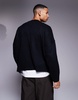 ASOS DESIGN super oversized boxy fit knitted crew neck sweater with city text pattern in navy