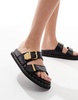 ALDO Elyna double buckle footbed sandals in black leather