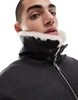 Bershka faux leather aviator jacket in black