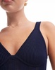 Bershka knitted corset top in navy