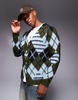 ASOS DESIGN fluffy knitted cardigan with argyle pattern in blue
