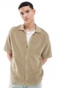 Bershka button through knitted shirt in brown