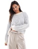 Pieces textured detail knit sweater in contrast soft blue and cream