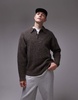 Topman oversized fit boucle polo shirt in heathered brown