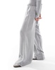Bershka Petite drawstring waist wide leg pants in gray