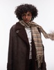Topshop faux leather shearling long aviator jacket in burgundy