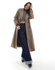 Pieces belted trench coat in lentil brown