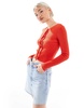 Brave Soul ribbed knit button down cardigan in red