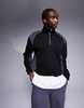 ASOS DESIGN oversized dropped shoulder boxy funnel neck sweatshirt in with nylon panels in black