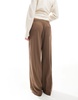 Bershka wide leg soft knit sweatpants in brown