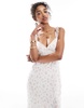 Bershka frill detail maxi dress in ecru and pink floral