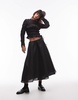 Topshop shirred long sleeve top in black
