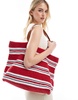 ASOS DESIGN hand crochet look knit tote bag in red and blue stripe