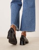 ASOS DESIGN Wide Fit Shelley bow detail mid block heel shoes in black