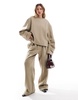 ASOS DESIGN oversized sweat with ruched sleeve detail in khaki heather