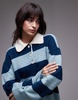 Topshop knitted polo top in navy blue
