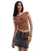 ASOS DESIGN baby tee with cut out mesh star in brown