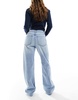 Bershka straight wide leg jeans in light blue wash