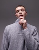Topman oversized quarter zip sweater in gray heather