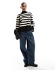 Bershka high neck striped sweater in black