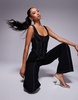 ASOS DESIGN topstitch corset detail structured jumpsuit in black