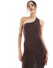Bershka one shoulder knit maxi dress in chocolate