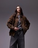 Topshop Premium real leather oversized bomber jacket in stone