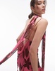 Topshop chiffon cowl slip midi dress in pink oversized floral print with scarf
