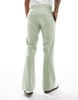 ASOS DESIGN smart flare wool mix pants in sage green herringbone
