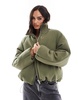 ASOS DESIGN knit collar clean puffer jacket in sage