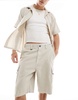Bershka carpenter cargo shorts in beige