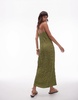 Topshop textured midi tie shoulder dress in khaki