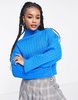 ASOS DESIGN Petite sweater in mini cable with high neck in cobalt blue