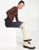 Bershka button down crop top in chocolate brown