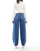 ASOS DESIGN barrel leg jean in check print