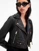 AllSaints Elora cropped leather moto jacket in black