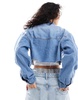 Bershka cropped denim jacket in mid blue